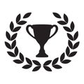 Laurel wreath and trophy cup. Award icon or sign. Black symbol on white background. Vector illustration. Royalty Free Stock Photo